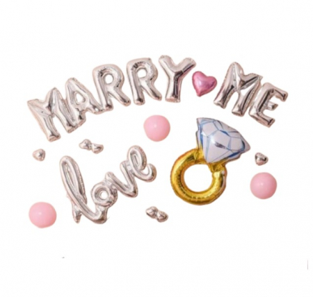 Petreceri tematice - Decoratiuni & accesorii - Set aranjament baloane Marry me / Casatoreste-te cu mine latex si folie 35 buc