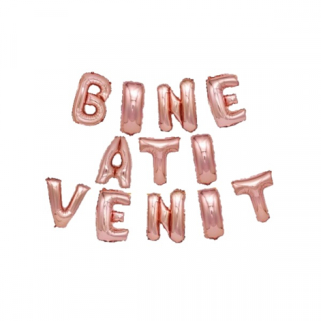 Baloane din folie imprimate - Set baloane folie Bine ati venit rose gold 40 cm