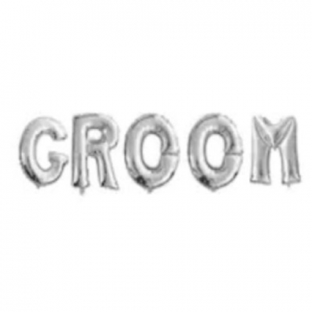 Baloane din folie imprimate - Set baloane folie GROOM argintiu 60 cm