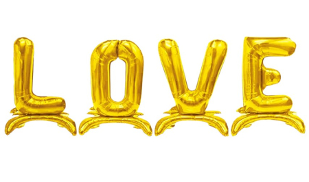 Petreceri tematice - Decoratiuni & accesorii - Set baloane folie LOVE aurii cu suport 60 cm