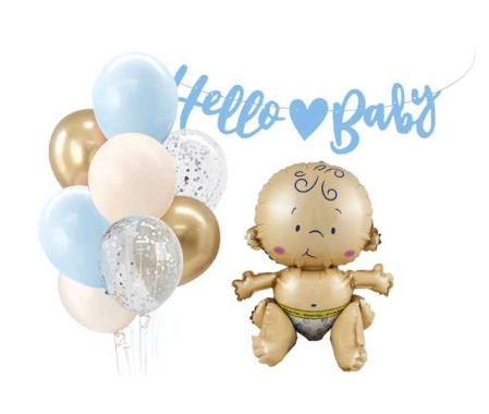 Botez baiat - Baloane - Set baloane Hello Baby baiat 10 buc