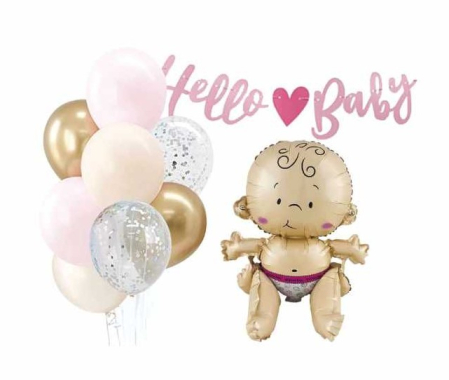 Gender reveal & Dezvaluire - Articole & decoratiuni - Set baloane Hello Baby fetita 10 buc