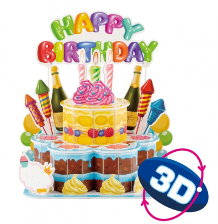 Accesorii pentru decorurile de petrecere - Set decor carton 3D tort cu artificii 14 x 20 cm