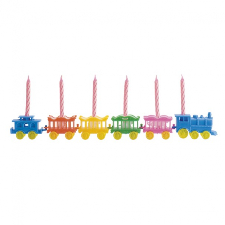 Masini - Decoratiuni pentru petrecere tematica - Set decor tort plastic si lumanari tren 12 buc