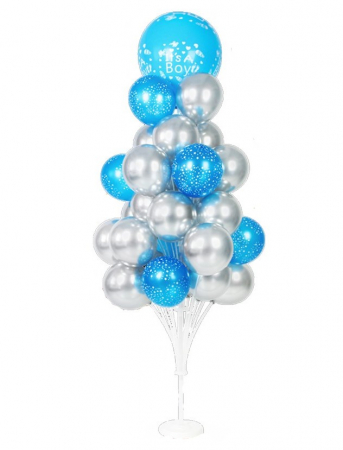 Botez baiat - Baloane latex & folie - Suport 31 baloane decor It's a boy albastru si argintiu
