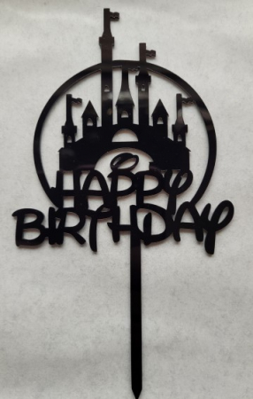Topper / decor tort Castel Printese Happy Birthday negru 16 x 9.5 cm [1]
