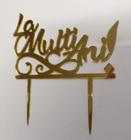 Topper / decor tort La multi ani auriu 10 * 16 cm [4]