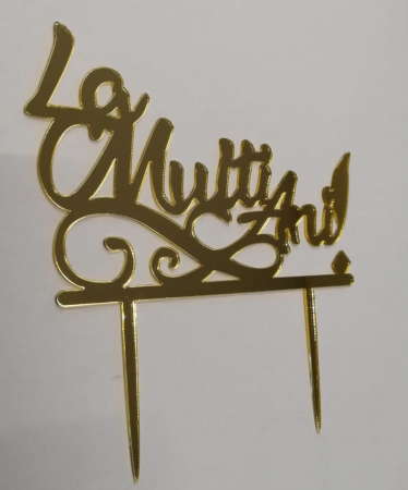 Topper / decor tort La multi ani auriu 10 * 16 cm [1]