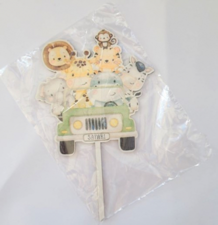Topper / decor tort lemn animalute masina Safari 12 x 12 cm [3]