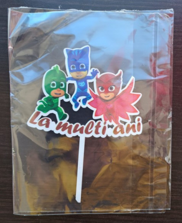 Topper de tort lemn Eroi in pijama / PJ Mask 9 x 14 cm [5]