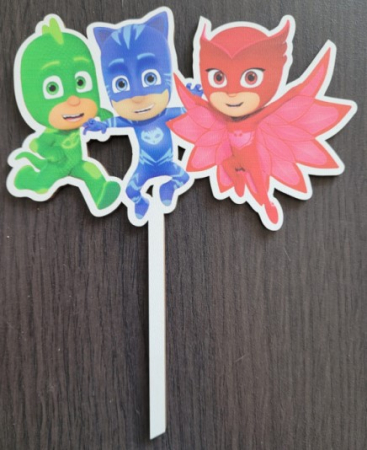 Topper de tort lemn Eroi in pijama / PJ Mask 9 x 14 cm [1]