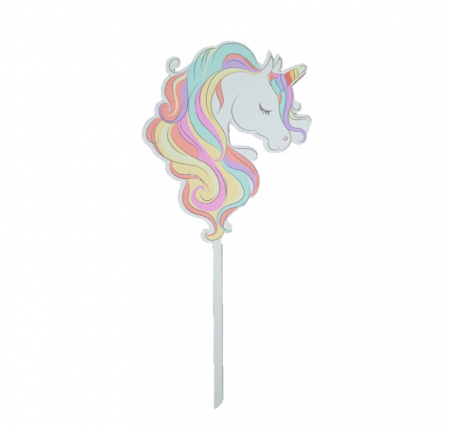 Unicorn - Decoratiuni pentru petrecere tematica - Topper de tort lemn, Unicorn, 11 x 9 cm