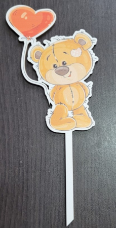 Topper de tort lemn ursulet cu balon 13 x 9 cm [1]