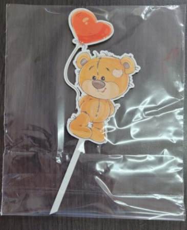 Topper de tort lemn ursulet cu balon 13 x 9 cm [2]