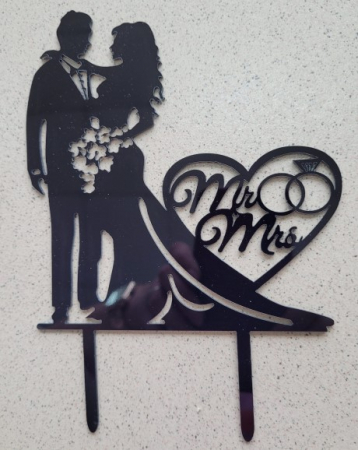 Topper tort Mire si Mireasa Negru 13 x 14 cm [2]