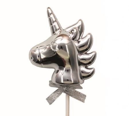 Topper tort plastic argintiu unicorn 8 cm [0]