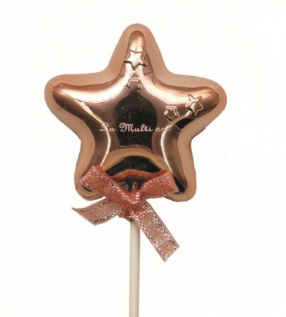 Aniversare - Accesorii - Topper tort plastic stea rose gold La multi ani 6 x 6 cm