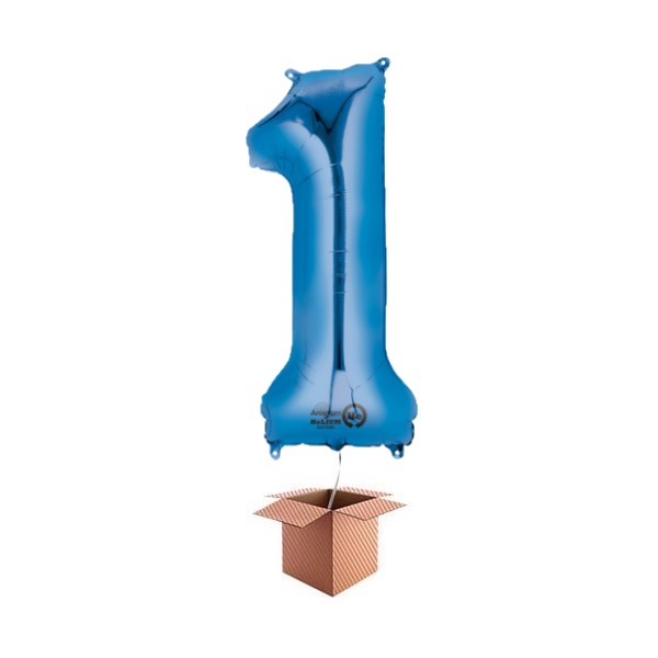 Balon folie cifra albastru umflat cu heliu 66cm Cifra 1
