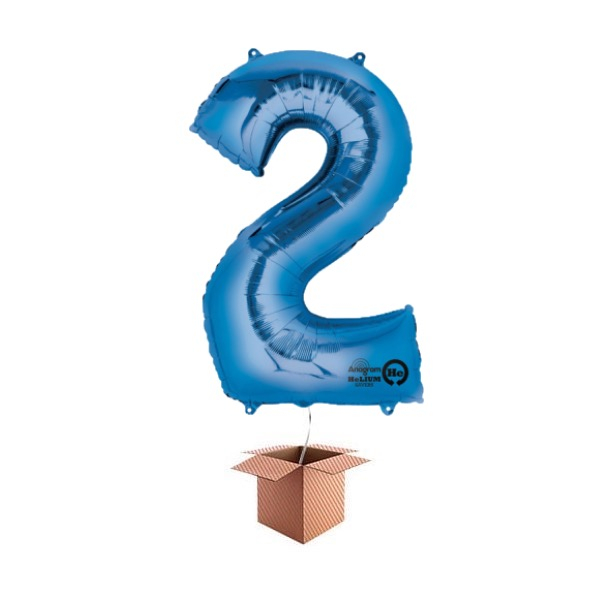 Balon folie cifra albastru umflat cu heliu 87cm Cifra 2