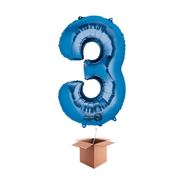 Balon folie cifra albastru umflat cu heliu 87cm Cifra 3