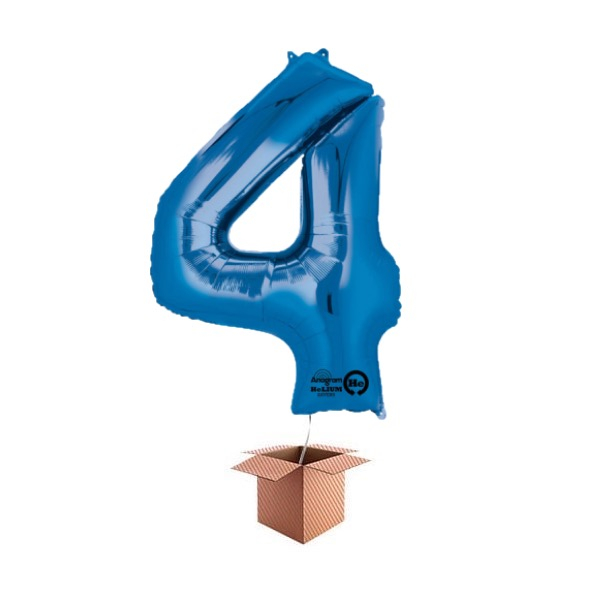 Balon folie cifra albastru umflat cu heliu 87cm Cifra 4