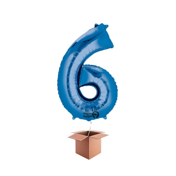 Balon folie cifra albastru umflat cu heliu 87cm Cifra 6