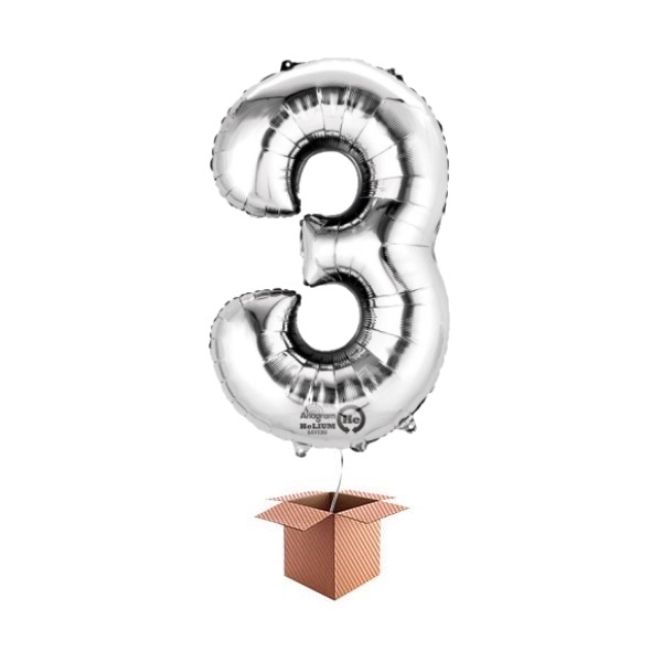 Balon folie cifra argintiu umflat cu heliu 66cm Cifra 3