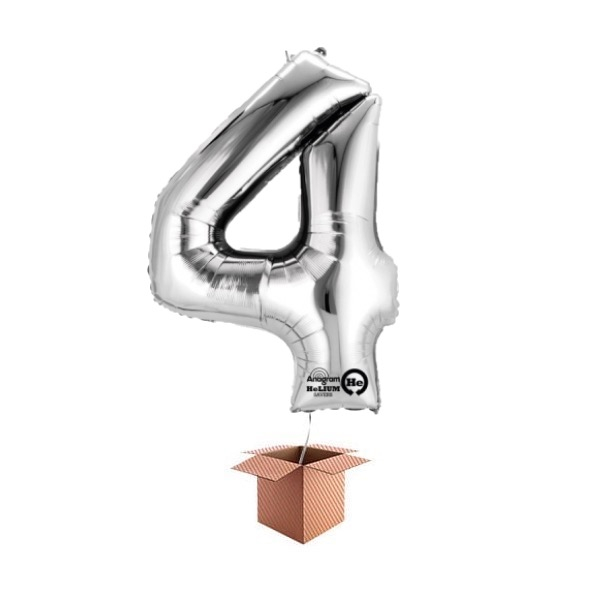 Balon folie cifra argintiu umflat cu heliu 66cm Cifra 4