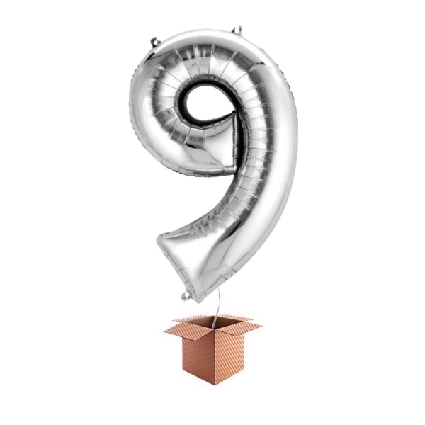 Balon folie cifra argintiu umflat cu heliu 66cm Cifra 9