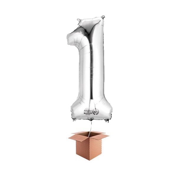 Balon folie cifra argintiu umflat cu heliu 87cm Cifra 1