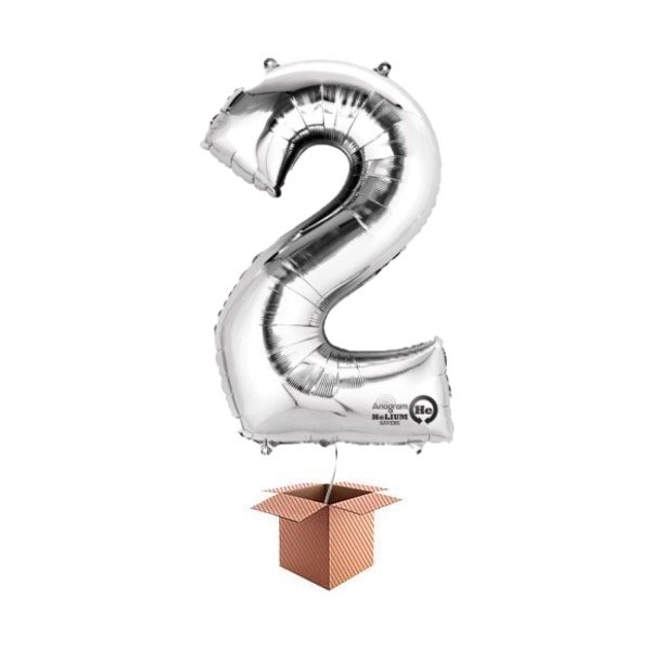 Balon folie cifra argintiu umflat cu heliu 87cm Cifra 2