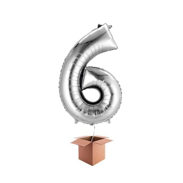 Balon folie cifra argintiu umflat cu heliu 87cm Cifra 6