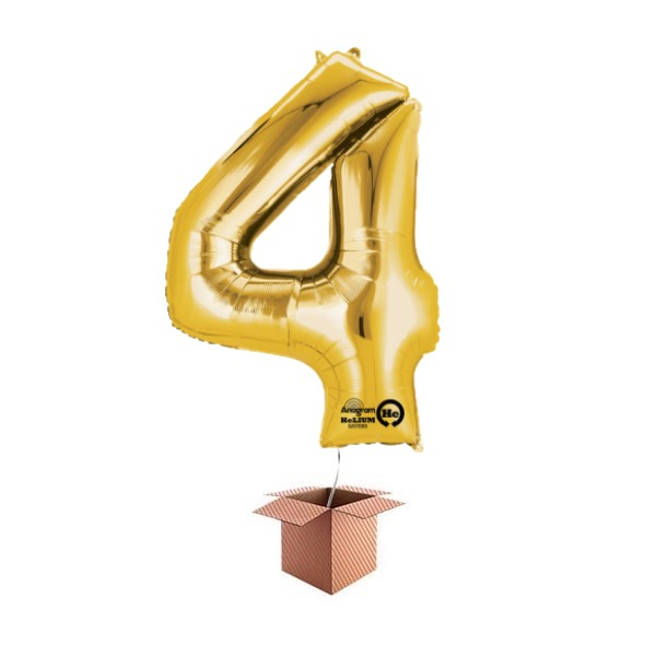 Balon folie cifra auriu umflat cu heliu 87cm Cifra 4
