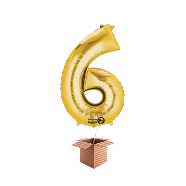 Balon folie cifra auriu umflat cu heliu 87cm Cifra 6