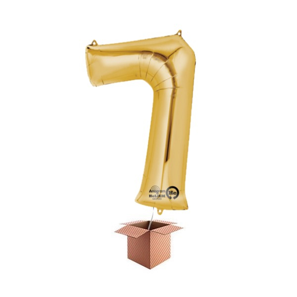 Balon folie cifra auriu umflat cu heliu 87cm Cifra 7