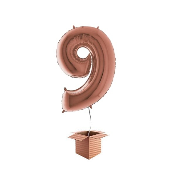 Balon folie cifra rose gold umflat cu heliu 66cm Cifra 9
