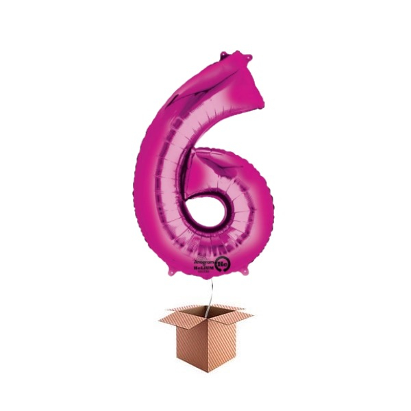 Balon folie cifra roz umflat cu heliu 66cm Cifra 6