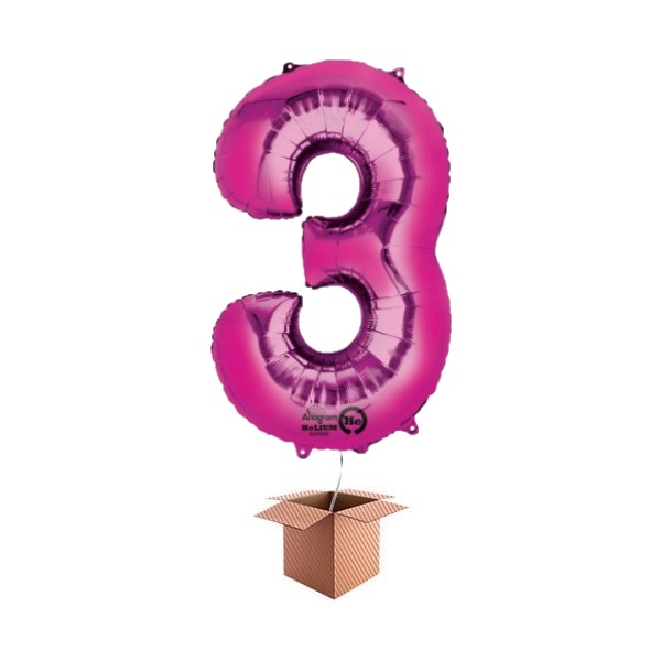 Balon folie cifra roz umflat cu heliu 87cm Cifra 3