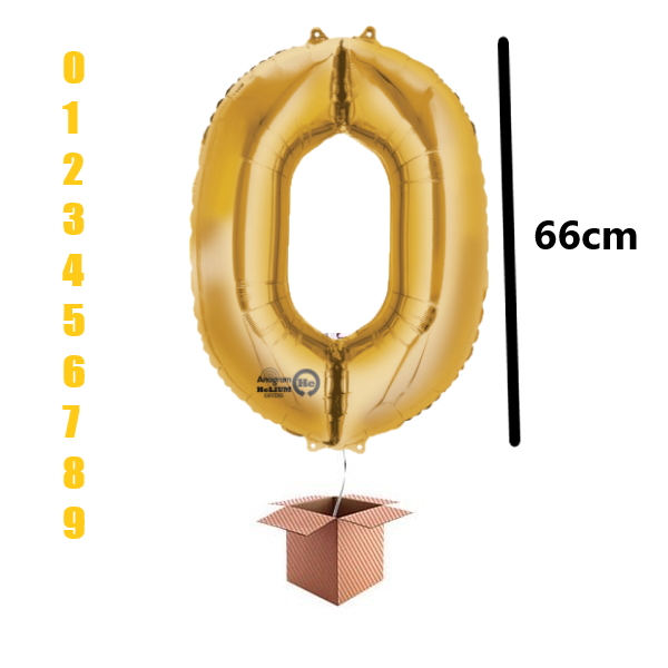 Balon folie cifra umflat cu heliu 66cm Auriu, Cifra 0