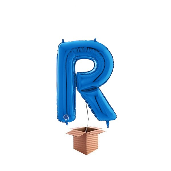 Balon folie litera R albastru 66 cm Umflat cu heliu