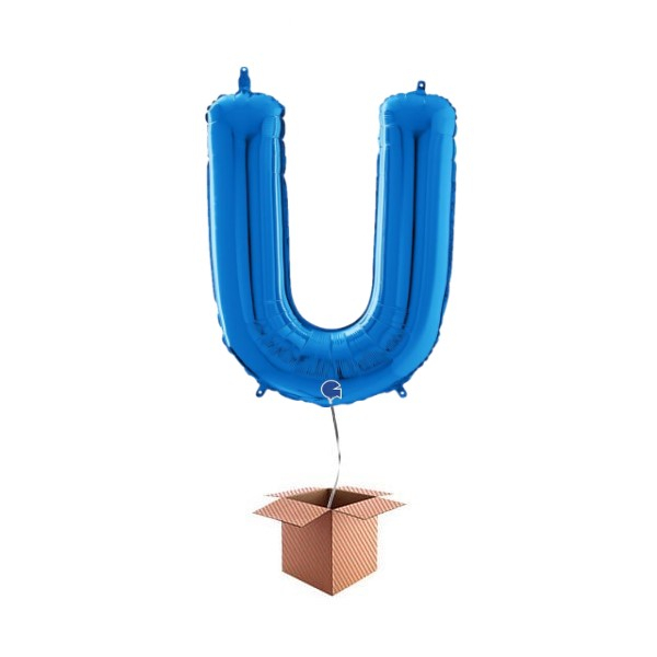 Balon folie litera U albastru 66 cm Umflat cu heliu