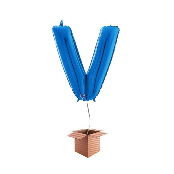 Balon folie litera V albastru 66 cm Umflat cu heliu
