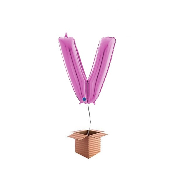 Balon folie litera V Roz 66 cm Umflat cu heliu