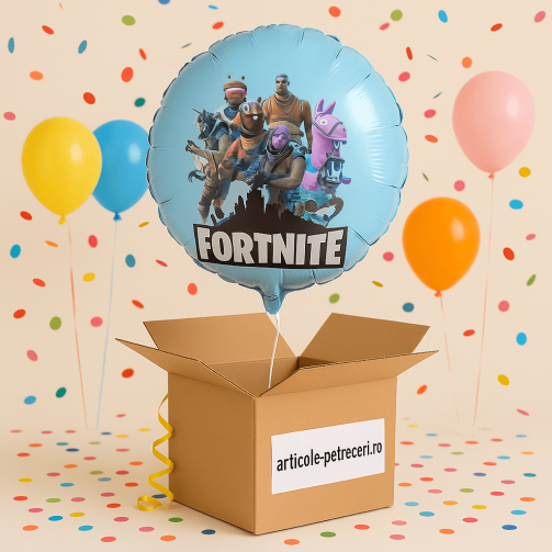 Balon rotund albastru personalizabil Fortnite 45 cm Umflat cu heliu