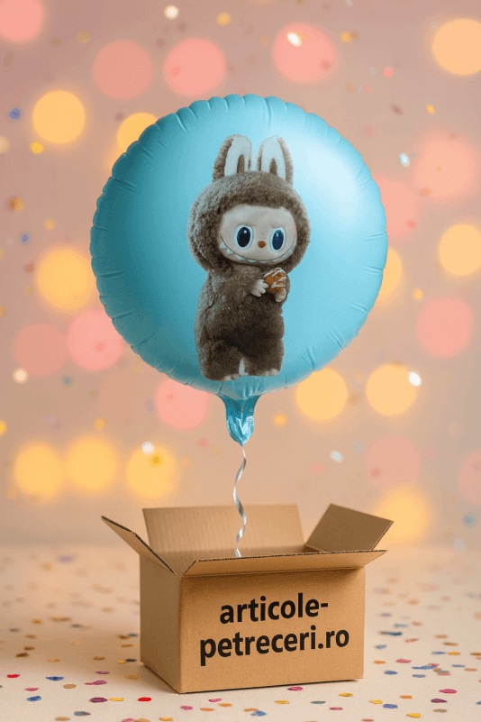 Balon rotund albastru personalizabil Labubu 45 cm Umflat cu heliu