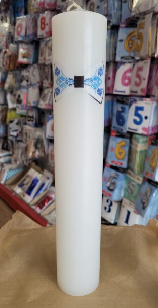 Lumanare botez cununie 6 35 cm Fundita albastra