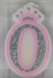 Lumanare tort cifra 0 coroana 6 cm Roz