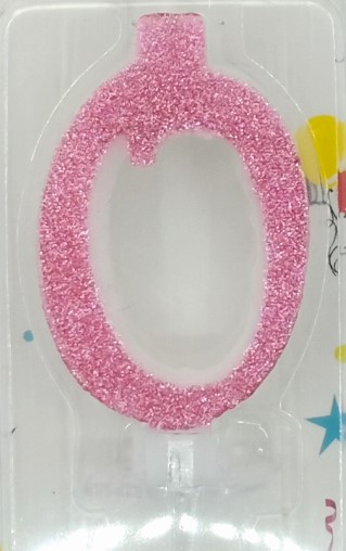 Lumanare tort cifra 0 cu sclipici 7 cm Roz