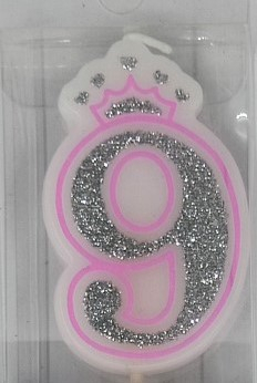 Lumanare tort cifra 9 coroana 6 cm Roz