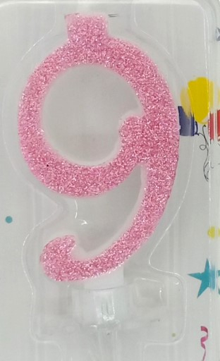 Lumanare tort cifra 9 cu sclipici 7 cm Roz